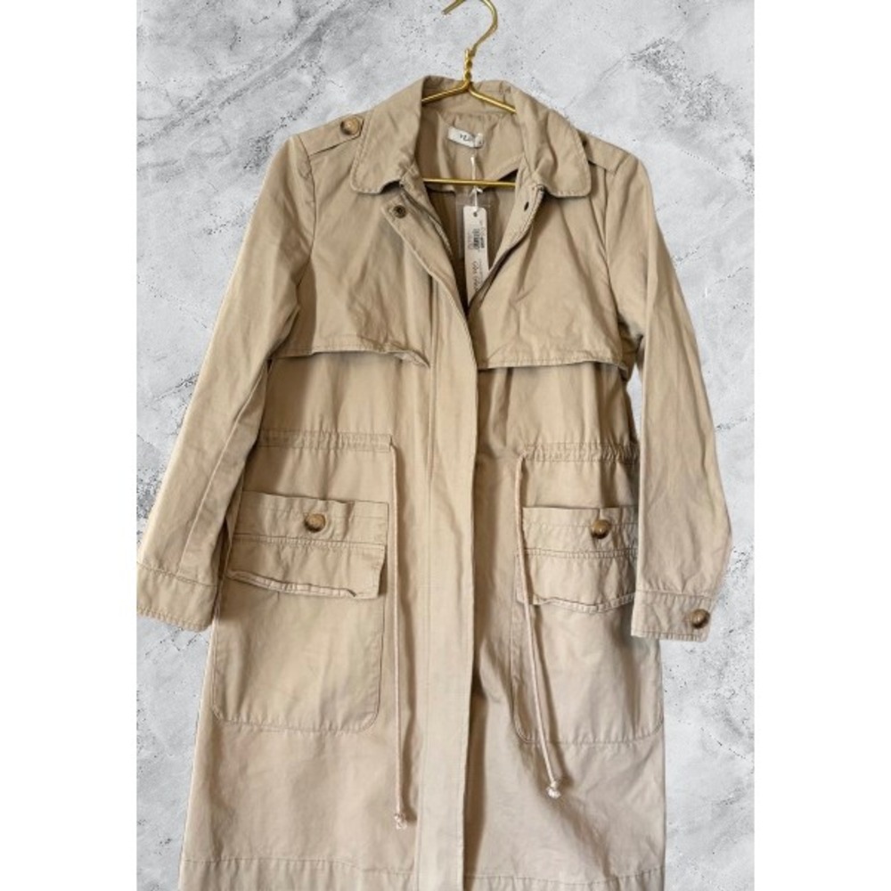 Victoria Leland VLD Womens Khaki Tan Cotton Trench Coat Utility Jacket Small NWT